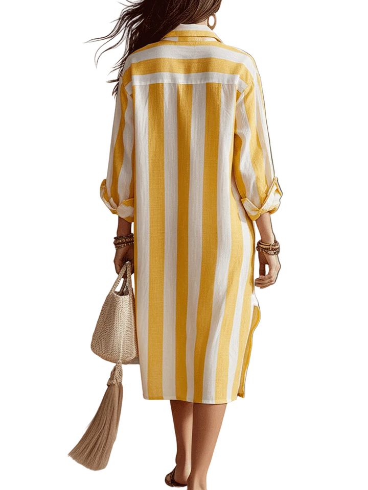 Relaxed Striped Resort Yellow &amp; White Stripe Midi Dress