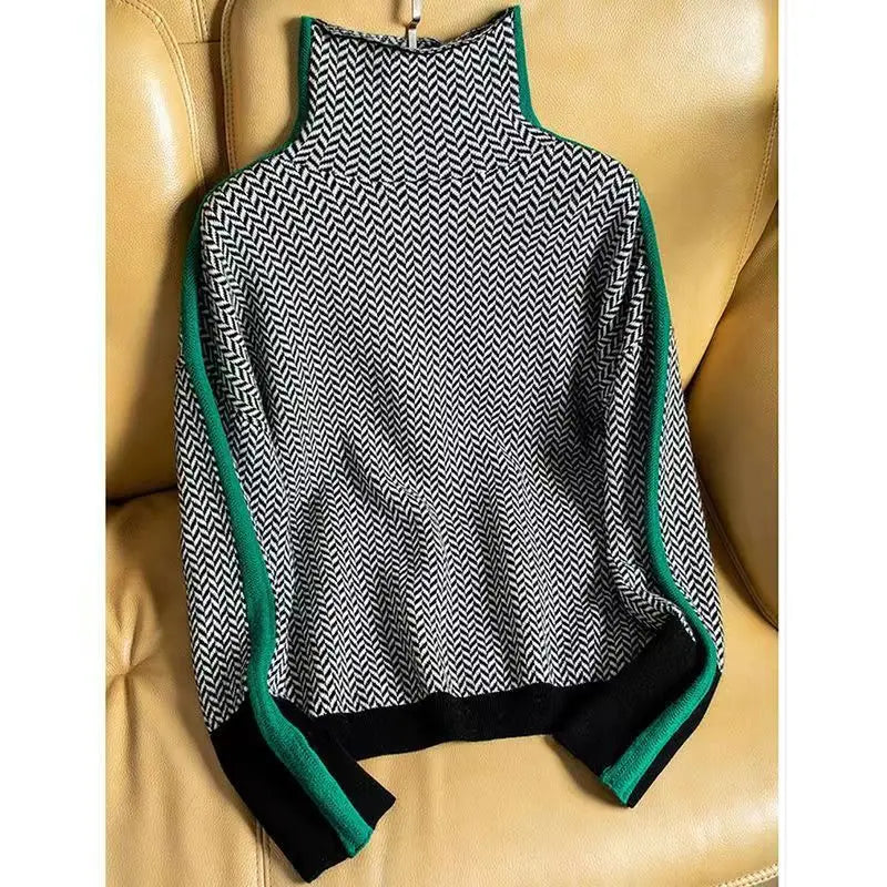 Bella | Women Luxe Herringbone Turtleneck Sweater