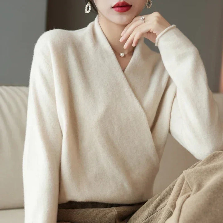 Natalie | Women’s Winter Wrap V Neck Knit Sweater