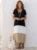 Thalia | Short Sleeve Color Block V Neck Midi Dress